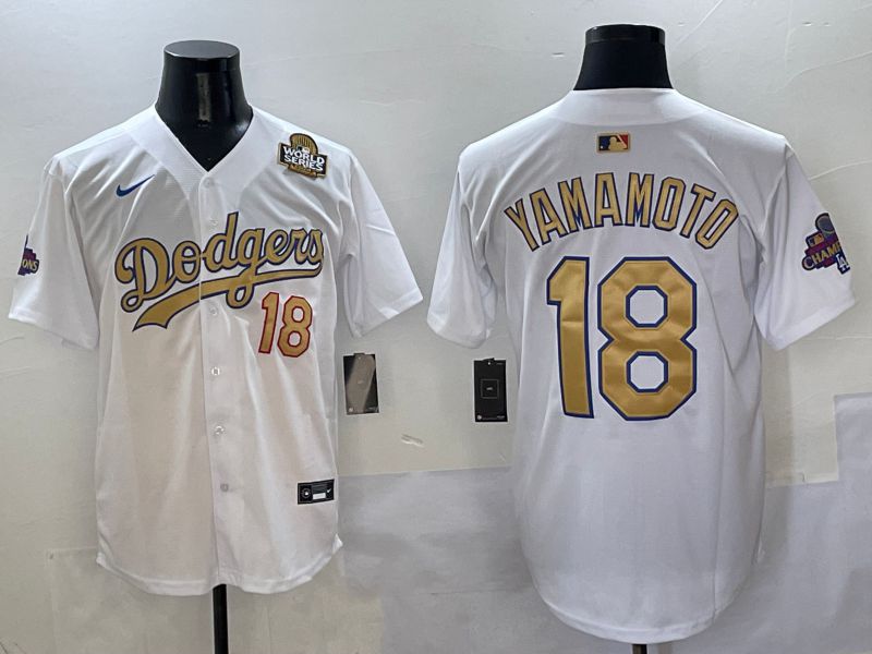 Men Los Angeles Dodgers 18 Yamamoto White Gold Game Nike 2025 MLB Jersey style 4291